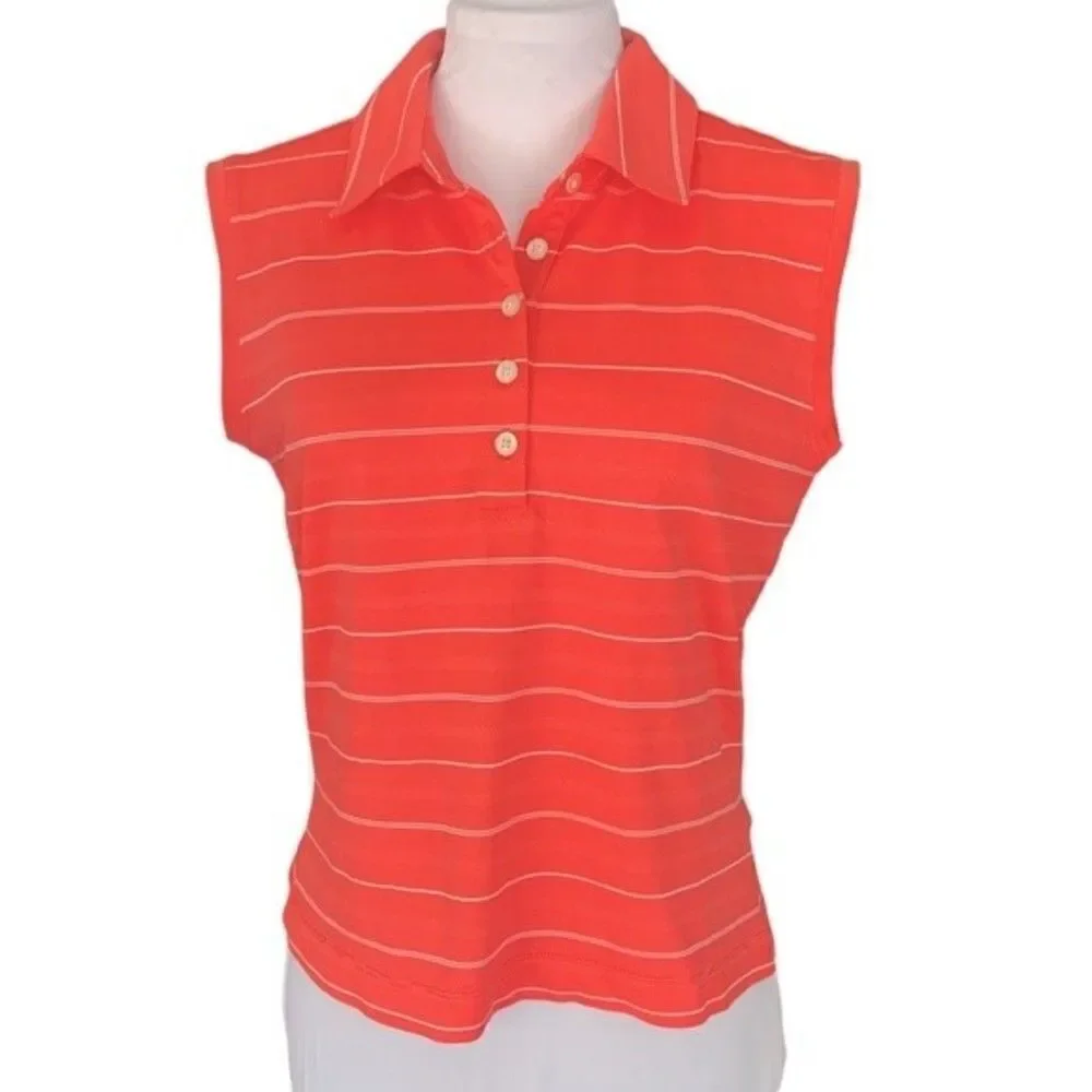 Nike Golf Dri Fit Sleeveless Coral Striped Polo Sz XS